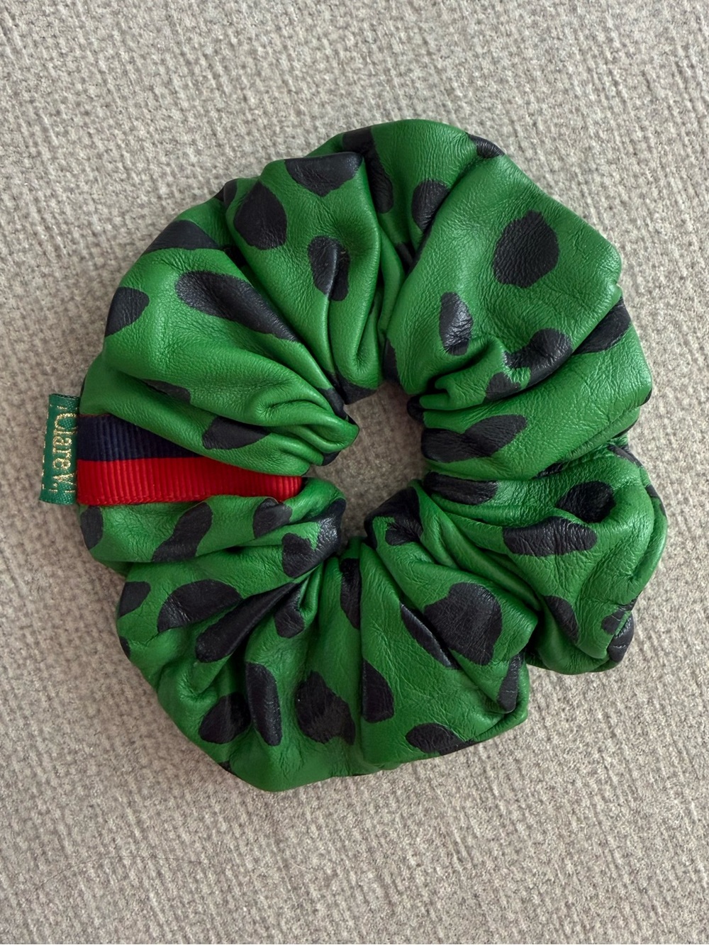 Clare V. For Anthropologie Renee Leather Green Cheetah Scrunchie